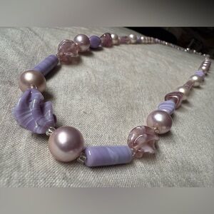Vintage Lavender Pearl & Glass Bead Necklace from Japan- Women Jewelry